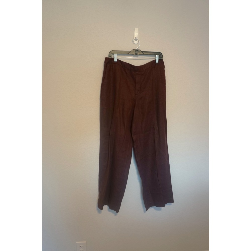 Madewell Maroon Easy Pull-On Pant in 100% Linen, Size Large, AG1.C1000 - Picture 3 of 10
